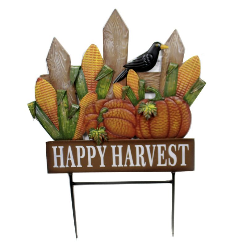 Home & Garden 35.0" Fence W/ Pumpkins & Corn Stake Crow Happy Harvest Direct Designs International  -  Decorative Garden Stakes