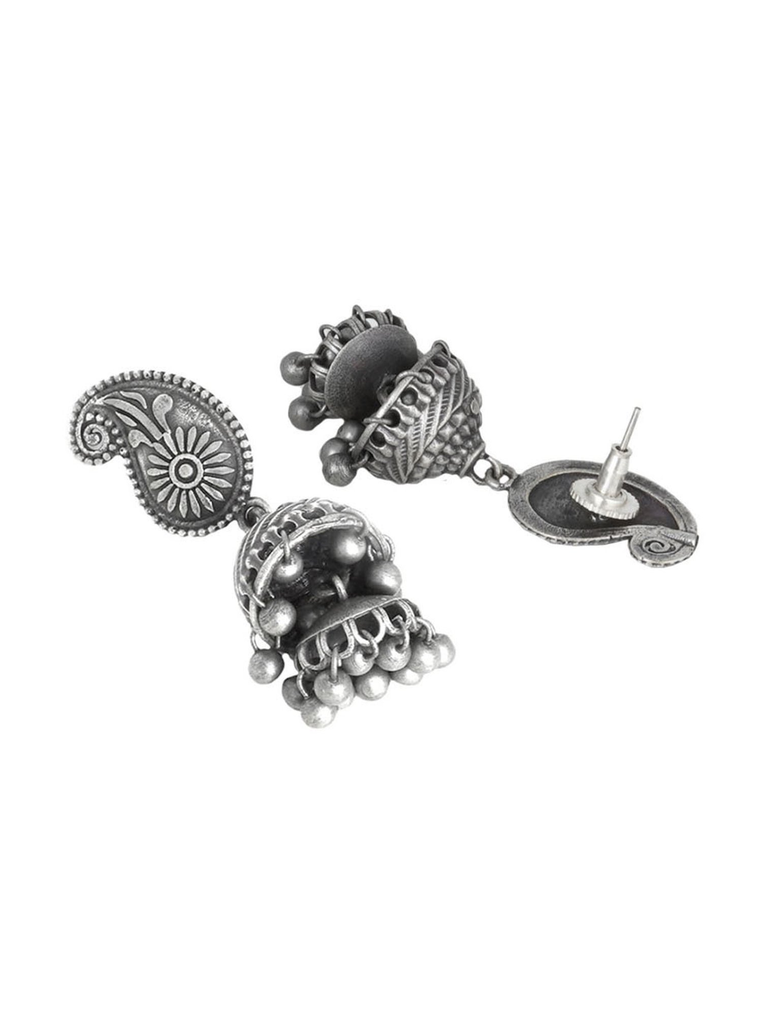 Teejh Mango Butti Silver Oxidized Jhumki Earrings