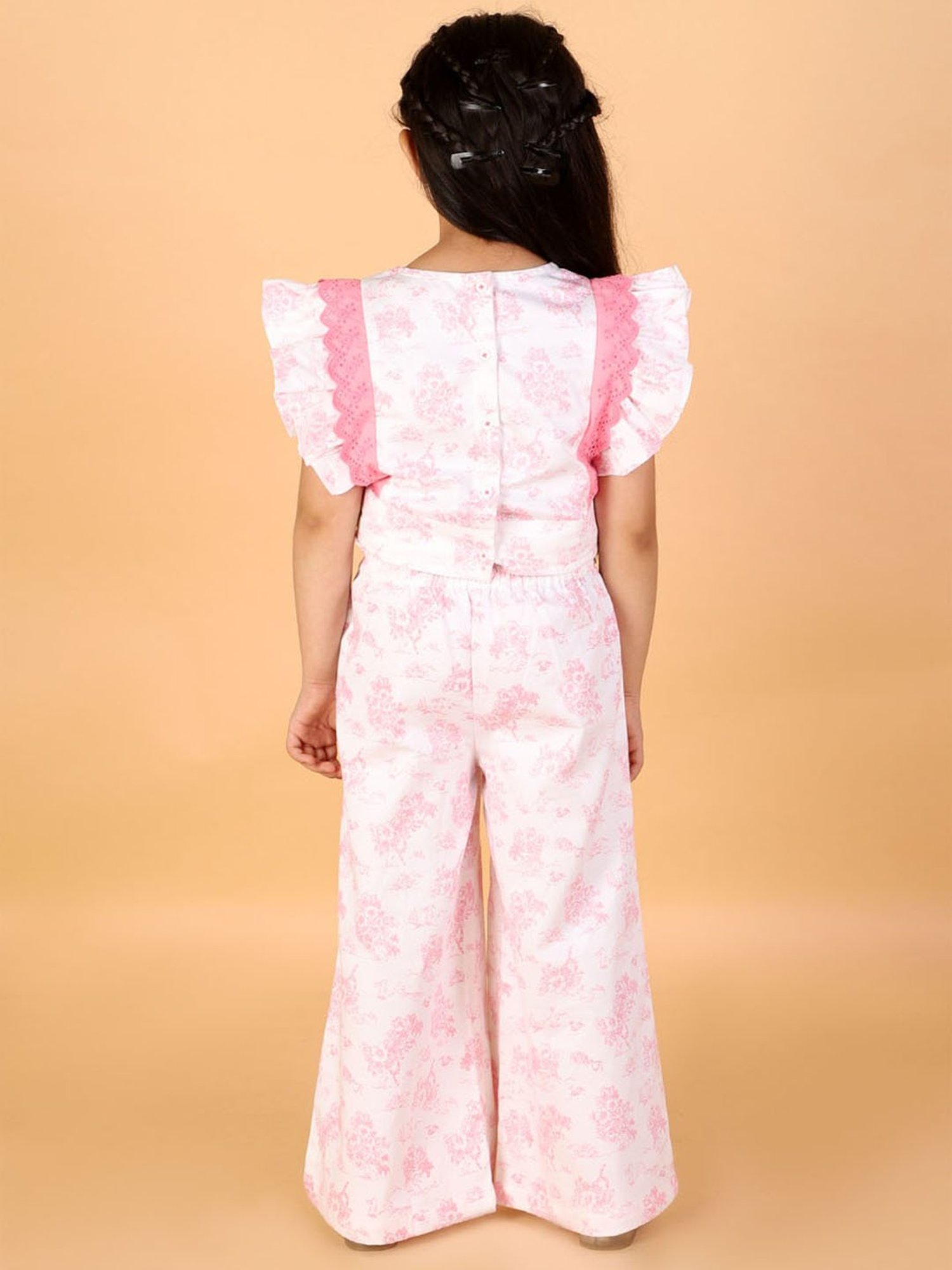 Lil Drama Kids Pink with White Floral Print Top with Pants