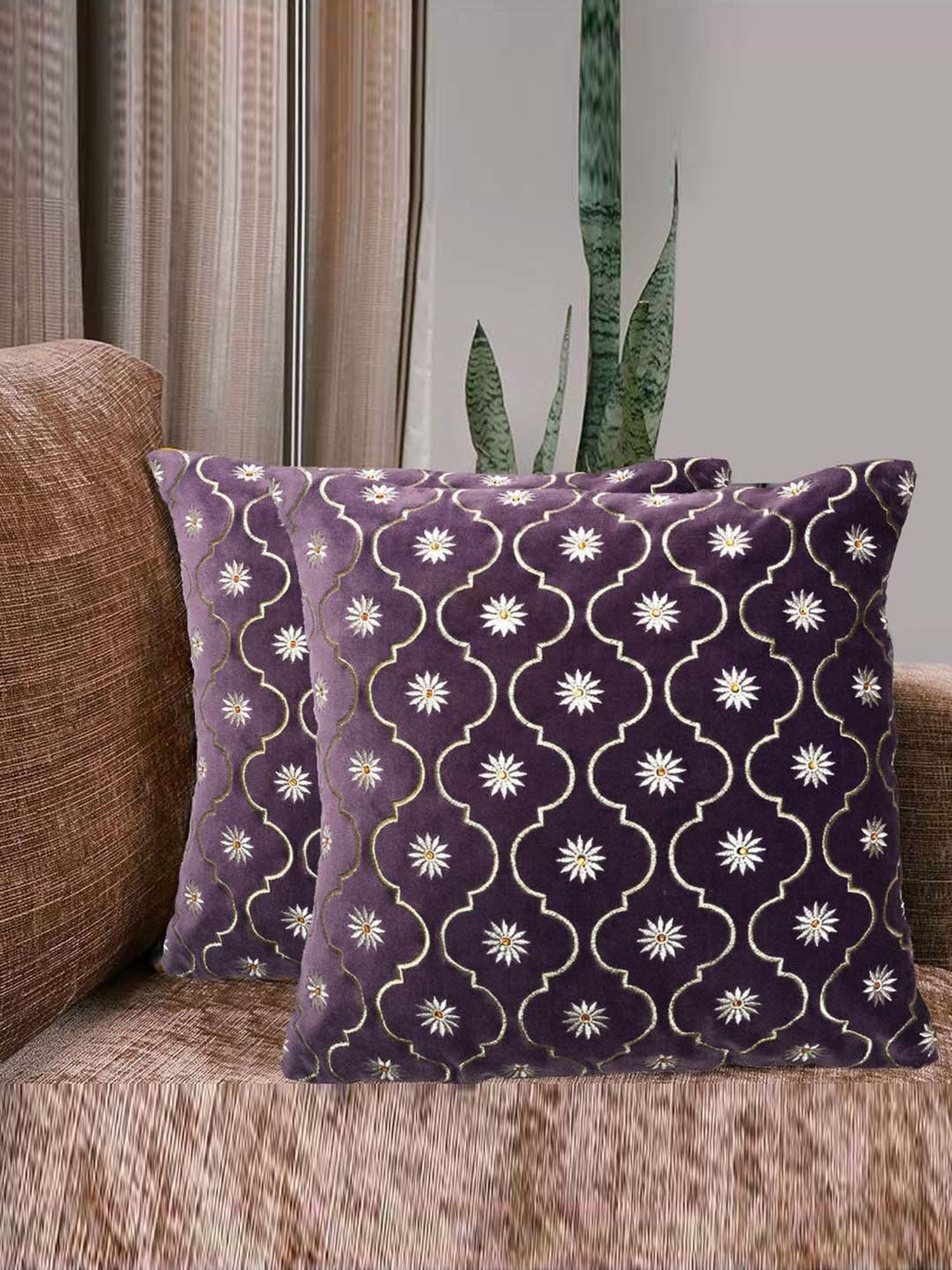 @home Nilkamal Lavender Cotton Cushion Covers - Set of 2
