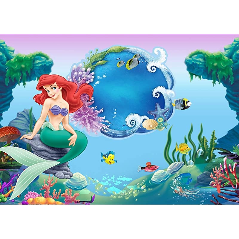 10X8FT Mermaid Princess Backdrop Underwater World Colored Fish Seashell Photography Background Themed Banner Baby Girl Party Photo Booth YouTube Backdrop SCO43C