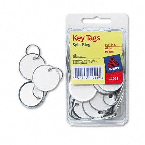 Avery : Metal Rim Key Tags, Card Stock/Metal, White, 50 per Pack -:- Sold as 2 Packs of - 50 - / - Total of 100 Each
