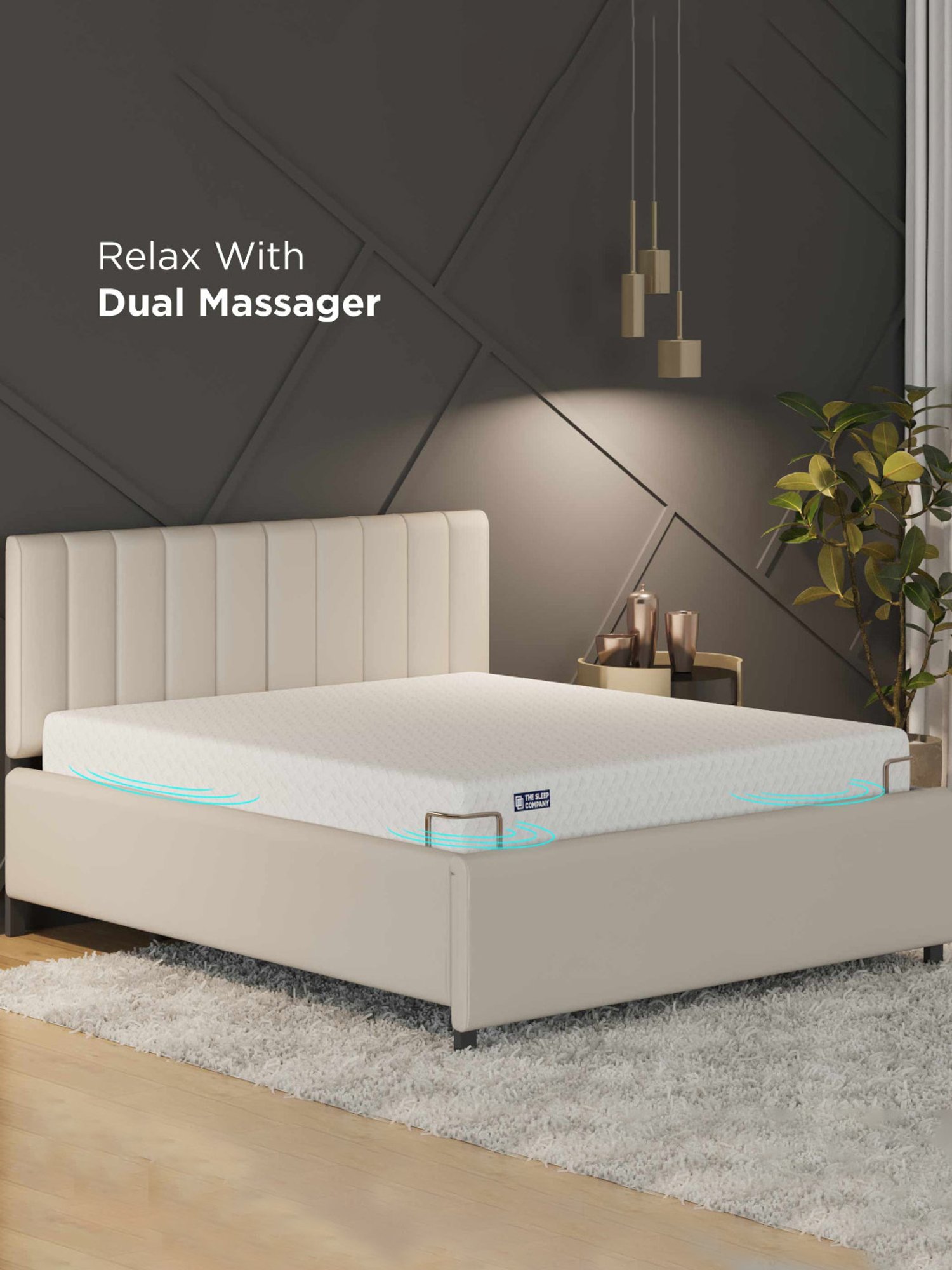 The Sleep Company Elev8 Italia Beige Smart Adjustable Queen Bed Frame with Ortho 8 inch Mattress