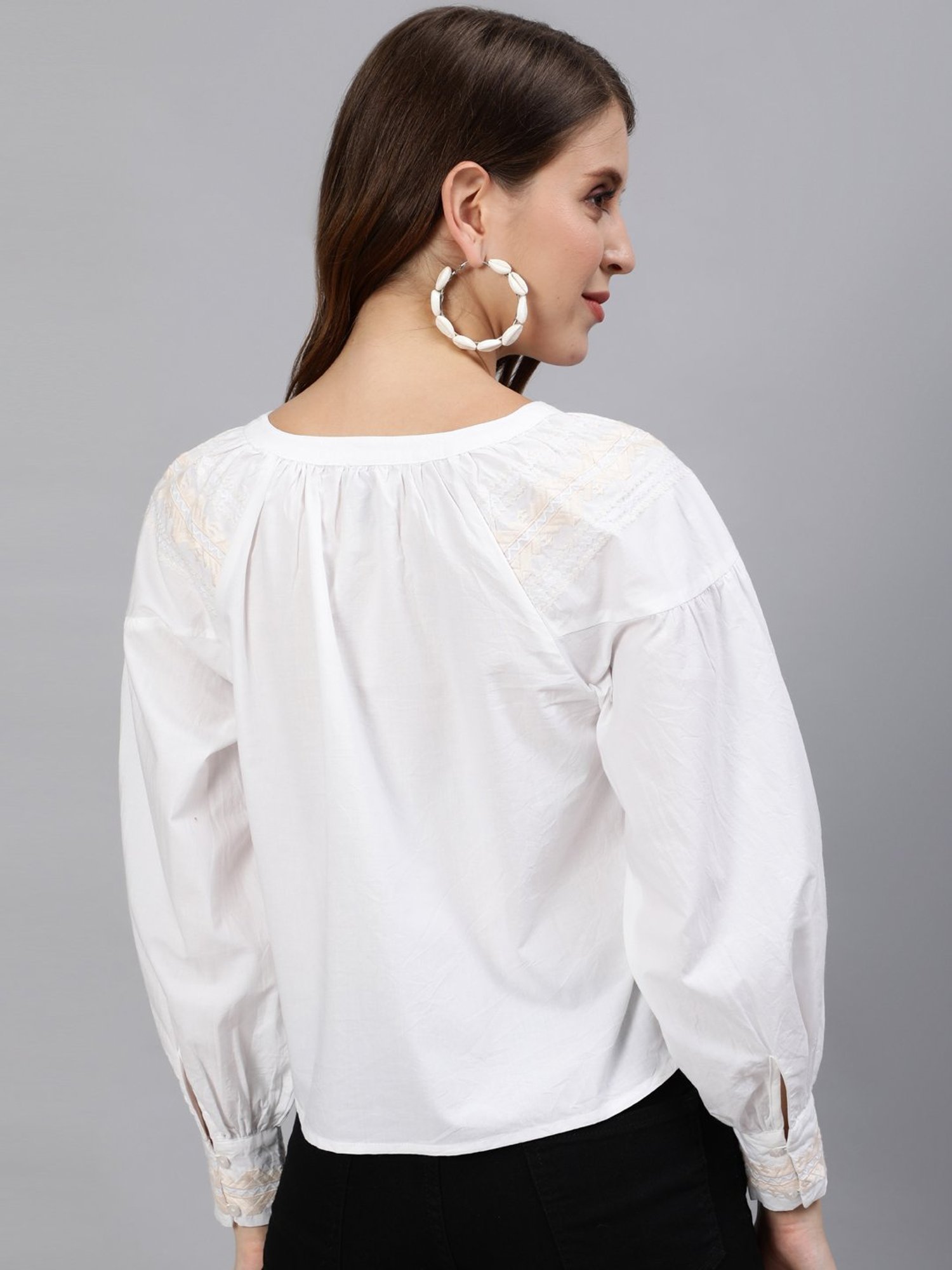 Ishin White Pure Cotton Embroidered Top