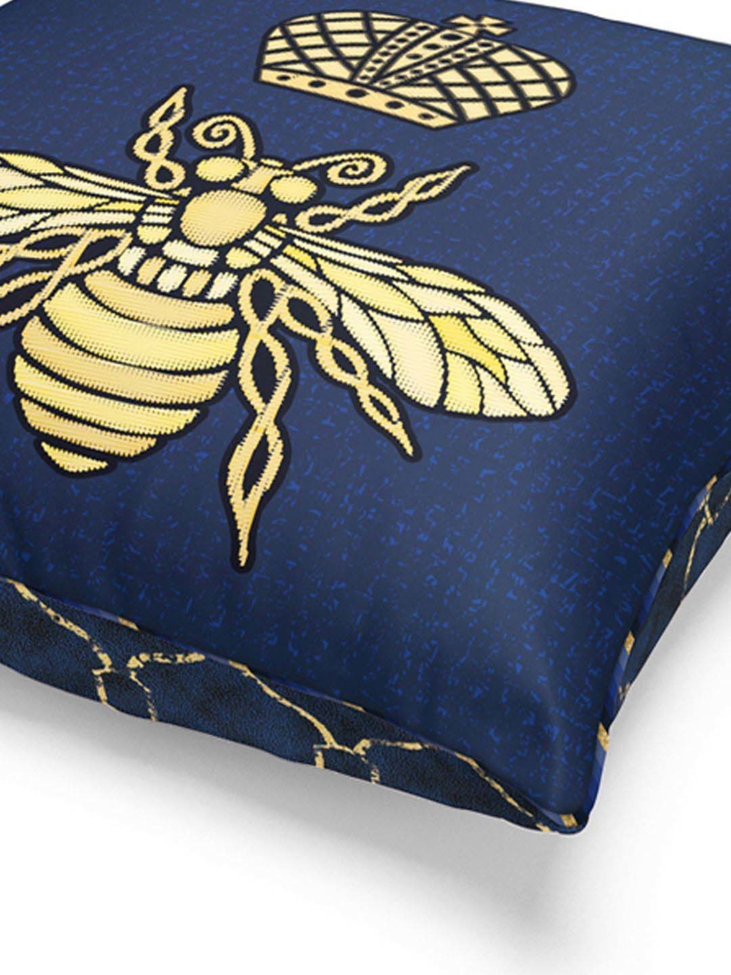 Bianca Suzane Navy & Gold Micro Fiber Reversible Printed Cushion Covers - Set of 3