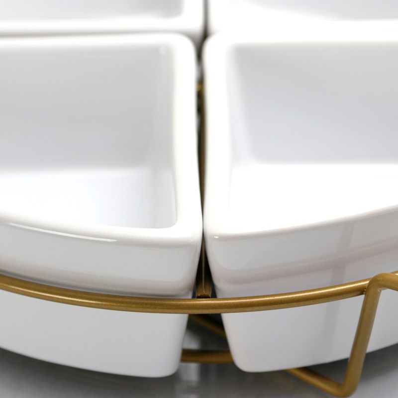 Gibson Elite Gracious Dining 4 Section Round Ceramic Tidbit Dish Set with Wire Tray