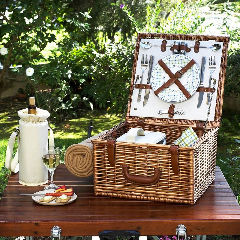 Picnic at Ascot Cheshire English- Style Willow Picnic Basket with Service for 2 and Blanket - Gazebo
