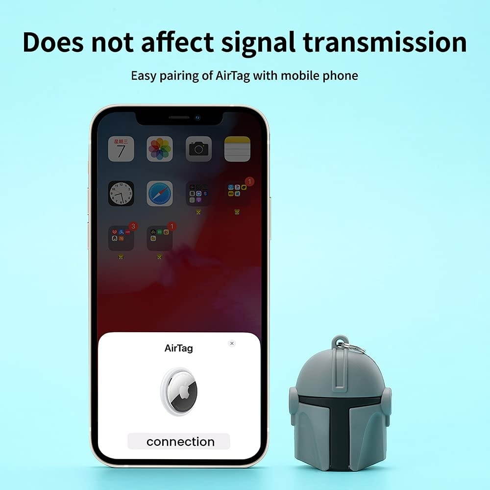 Silicone Case Compatible for AirTag 2021,Cute and Fashion Tracker Protective Holder with Keychain (Helmet)