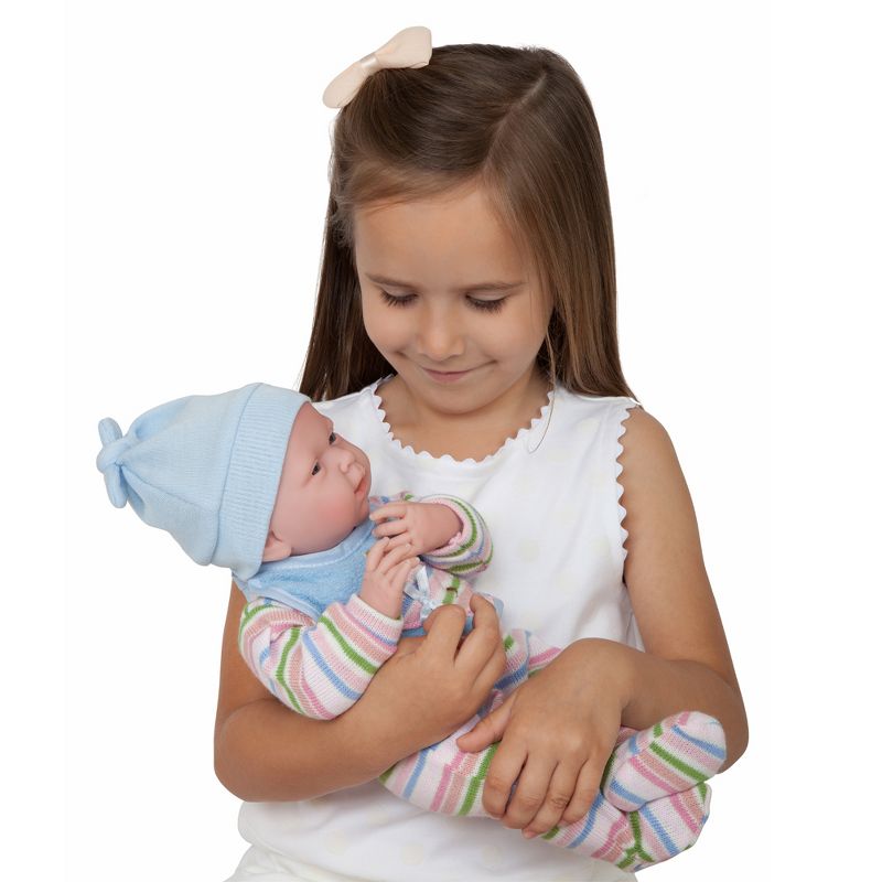 JC Toys La Newborn 15" Boy Doll - Light Blue Striped Knitted Pajama with Bib