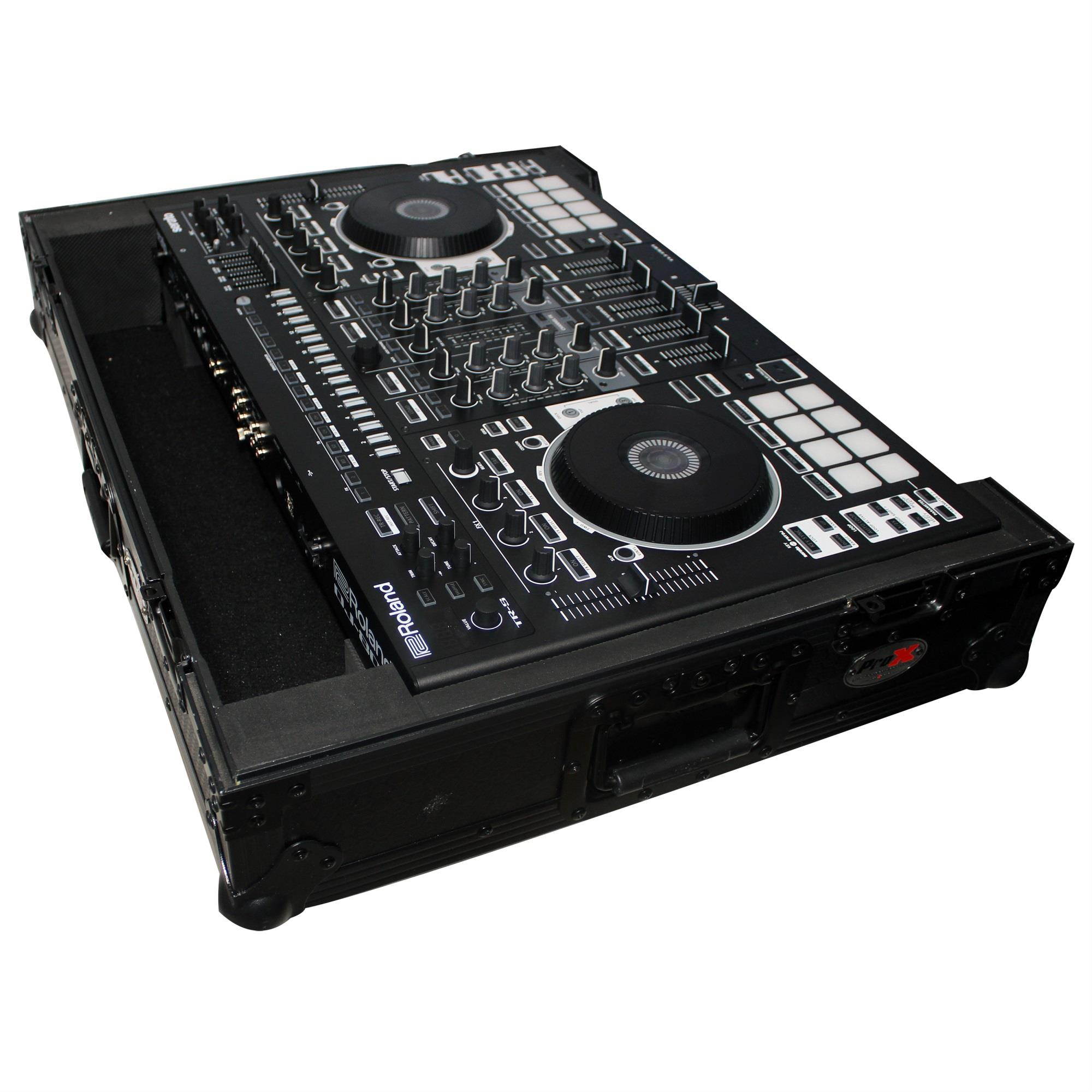 ProX XS-DJ808WBL Black ATA Style Flight Road Case for Roland DJ-808 or Denon MC7000  w/ Wheels Black on Black Black