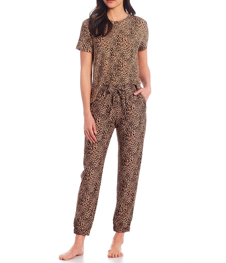 Half Moon by Modern Movement Leopard Print Coordinating Woven Lounge Jogger Pants