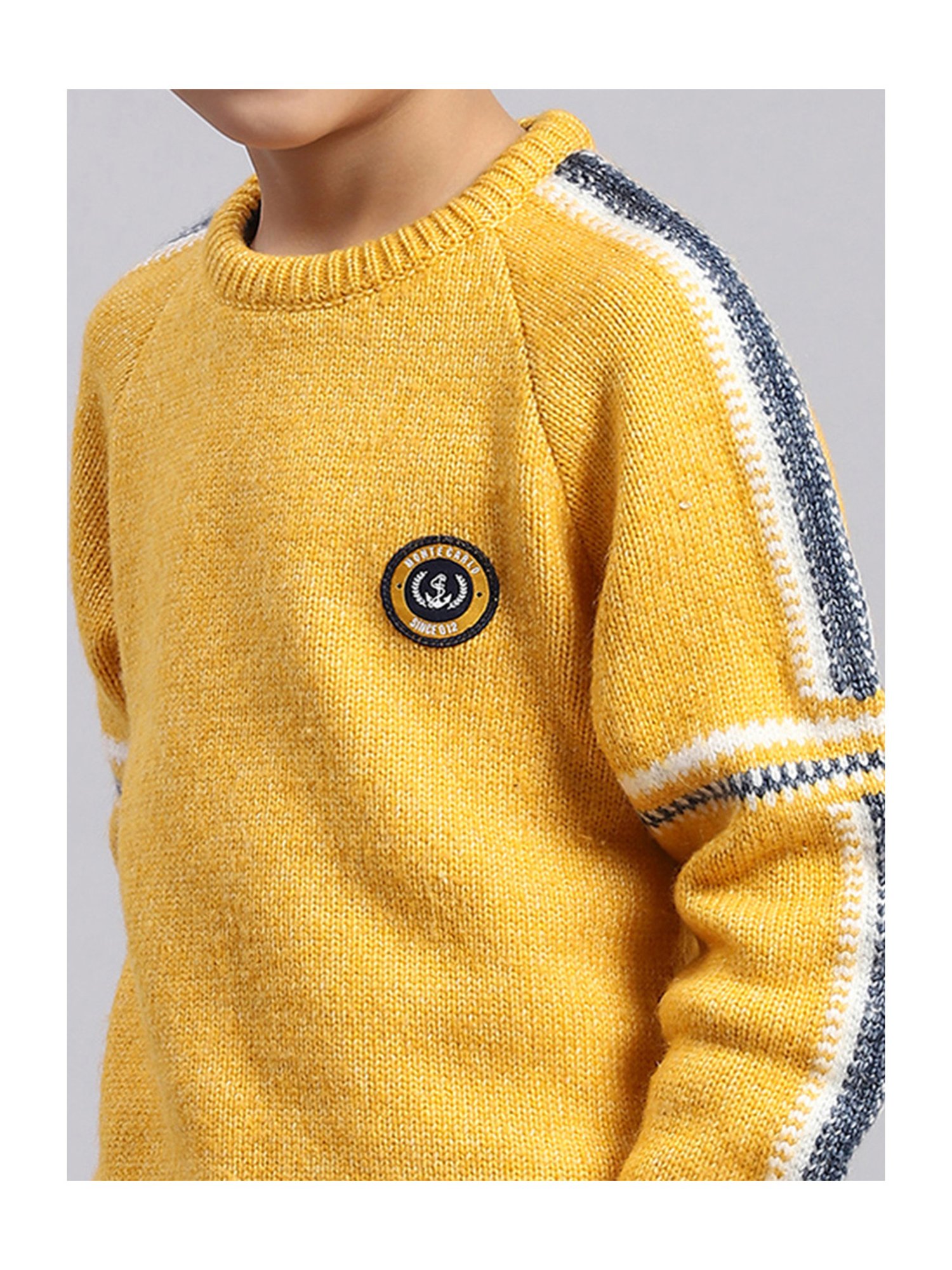 Monte Carlo Kids Mustard Self Design Full Sleeves Sweater