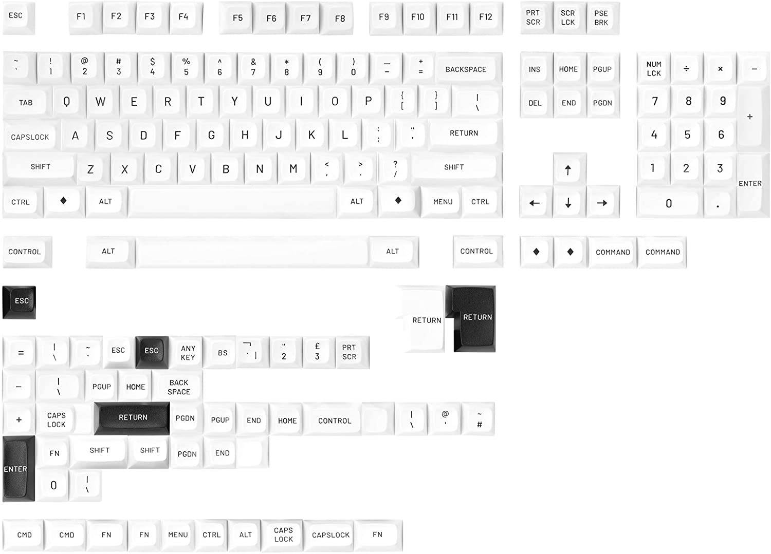DROP MT3 Black-on-White Keycap Set, ABS Hi-Profile Keycaps, Doubleshot Legends, MX Style Covers Fullsize, Tenkeyless, Winkeyless, 60%, 65%, and 75% (Base Kit)