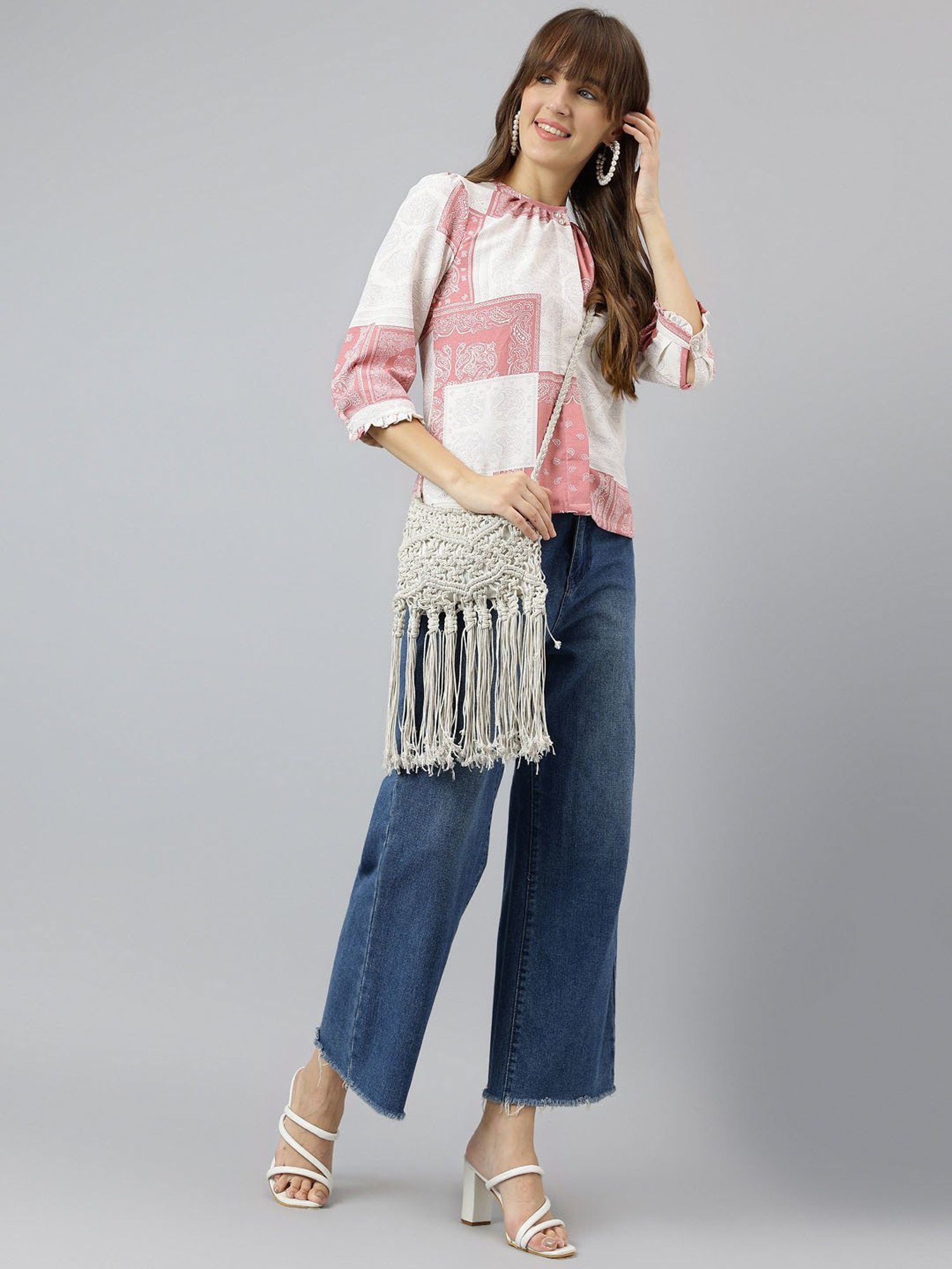 Latin Quarters Pink & White Printed Top