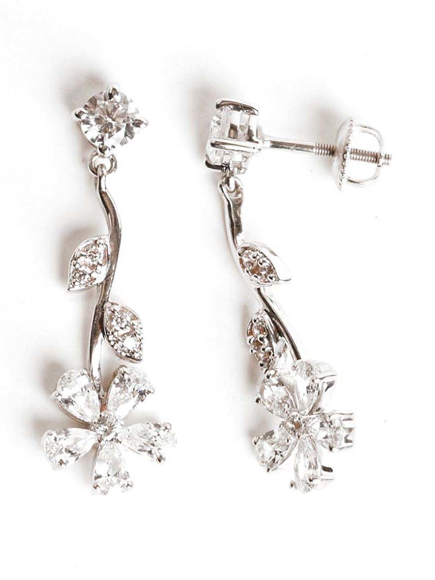 Clara 92.5 Sterling Silver Stone Flower Dangler Earrings for Women