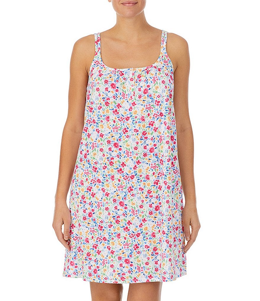 Miss Elaine Plus Cottonessa Floral Print Knit Long Nightgown