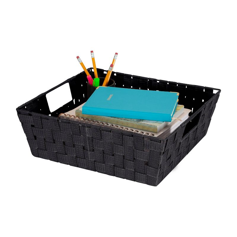 Simplify Large 13" Woven Strap Storage Bin Black