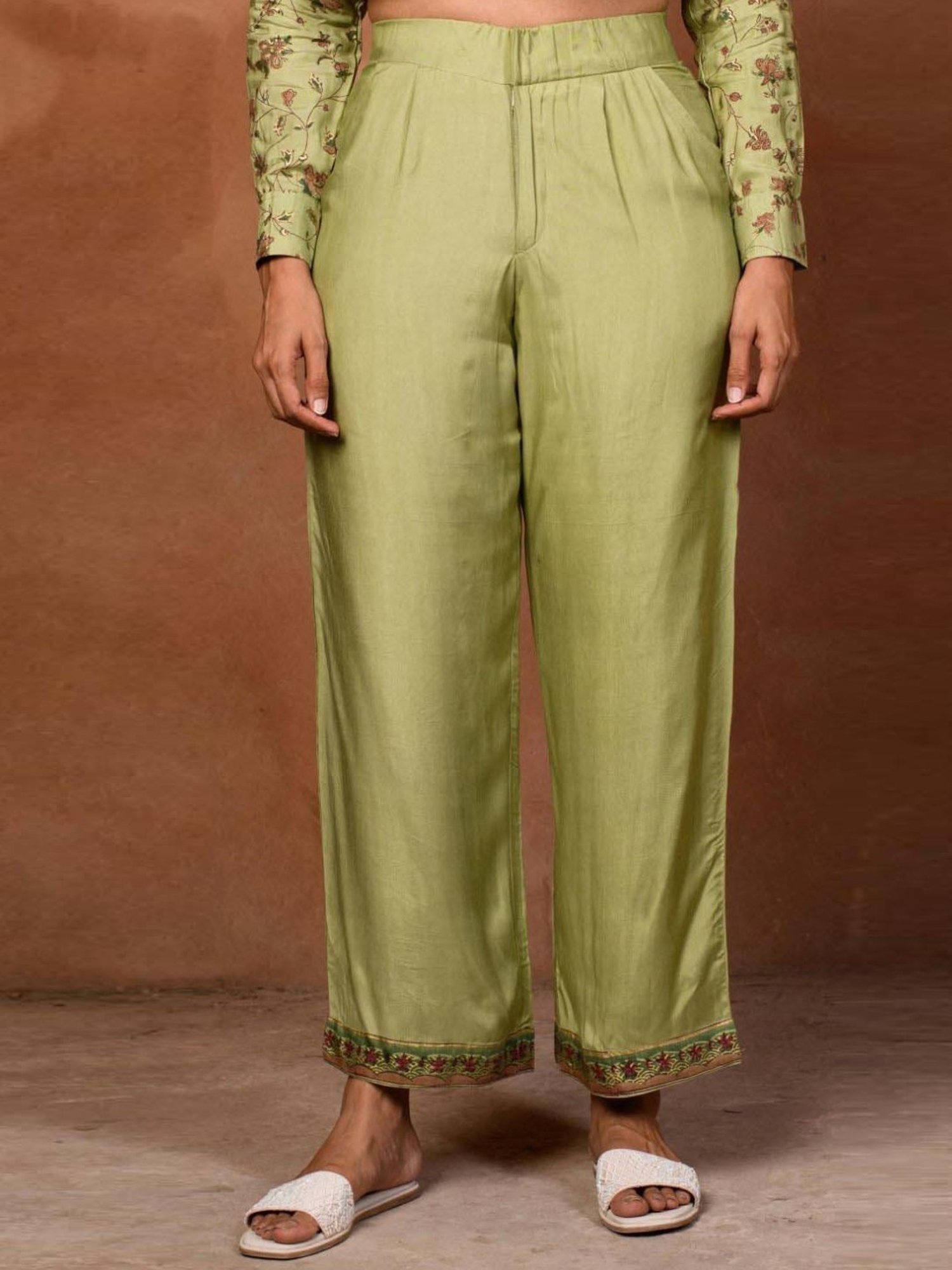 Prakriti Jaipur Green Chaashini Wide Pants