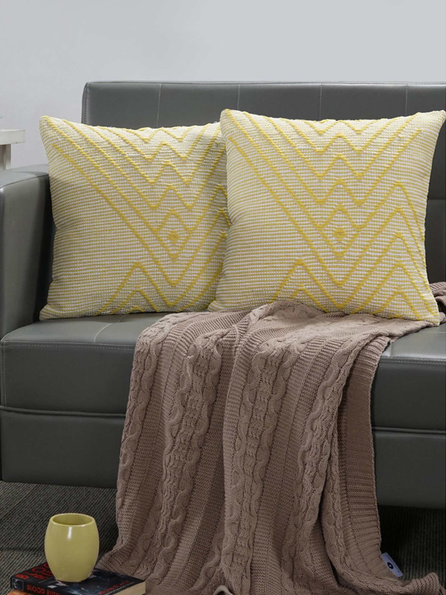 Spaces Spun Abstract Yellow Cotton Cushion Cover