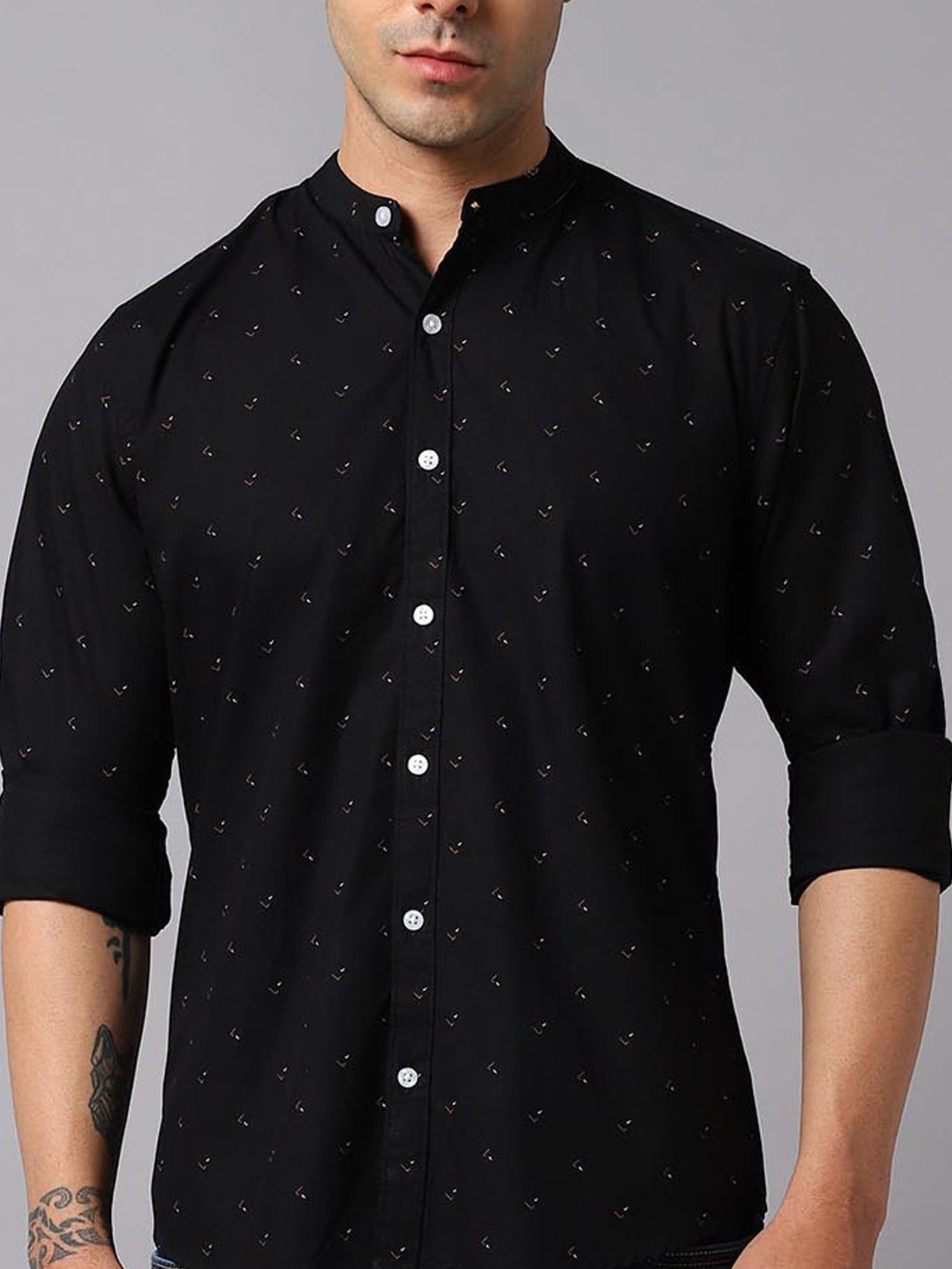 High Star Black Cotton Regular Fit Printed Shirt