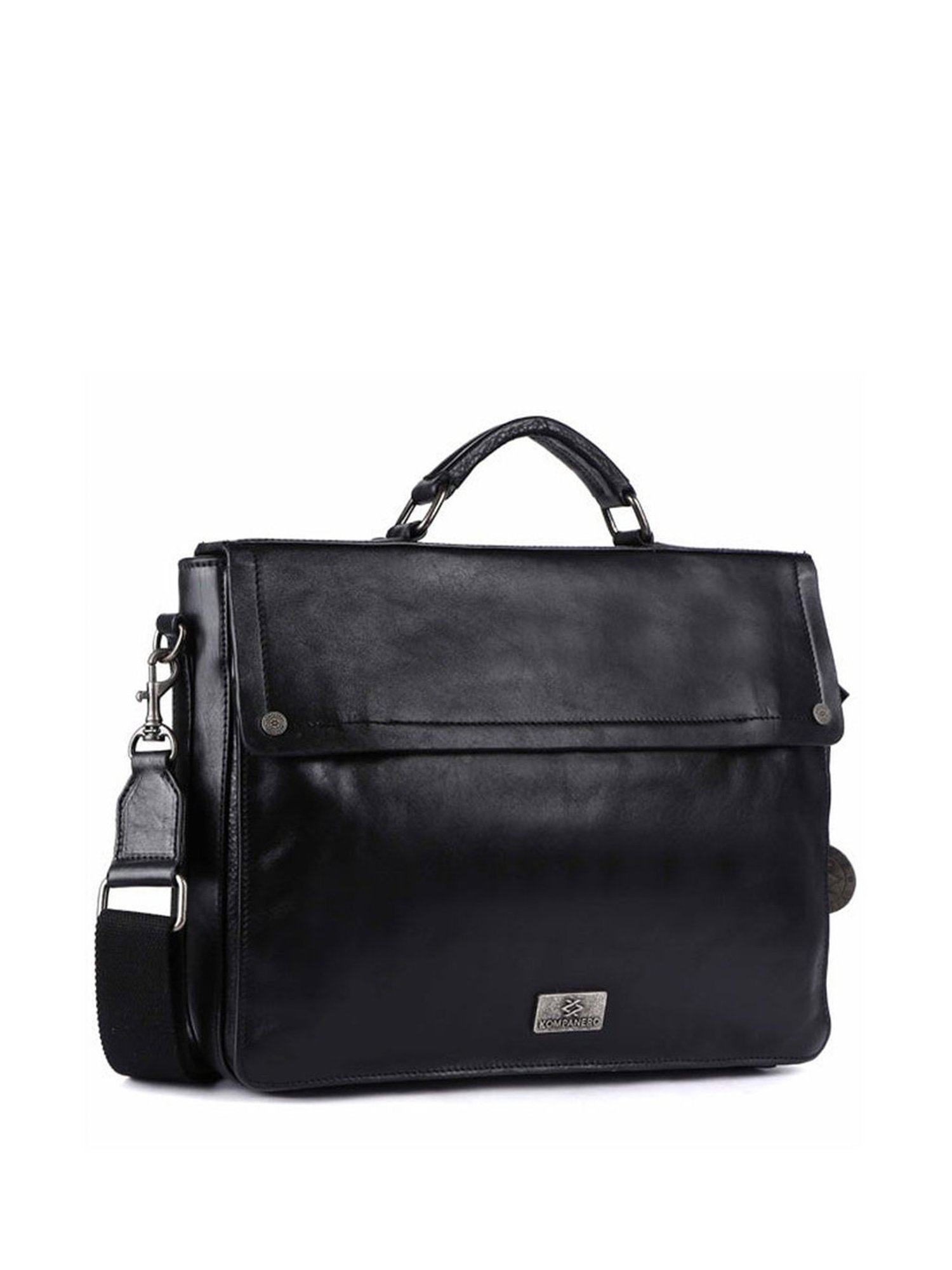 KOMPANERO Alexander Black Leather Solid Messenger Bag