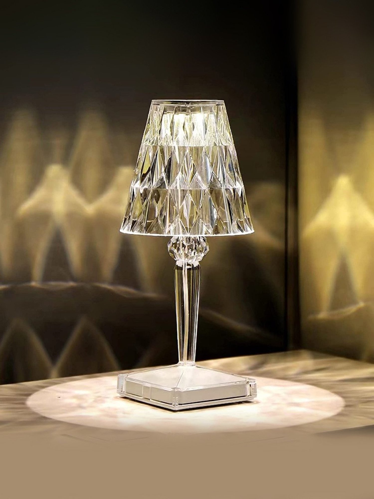 Xergy 3W Crystal Diamond Table Lamp with Touch Control and Usb Rechargeable (Warm white)