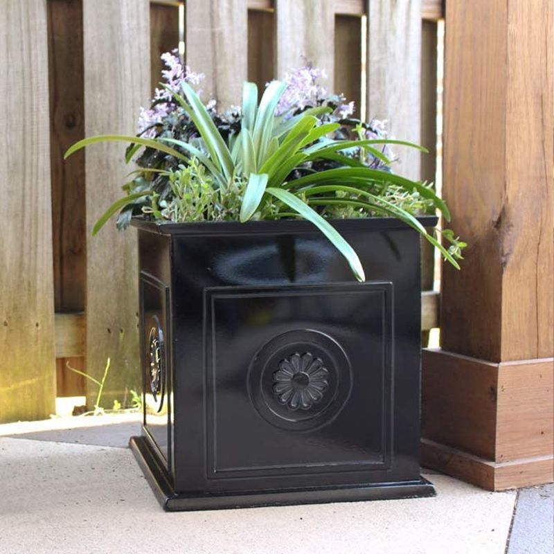 Southern Patio CMX-042426 Colony 16 Inch Square Resin Ceramic Indoor Outdoor Garden Box Planter Pot for Flowers, Herbs, Vegetables, and Plants, Black