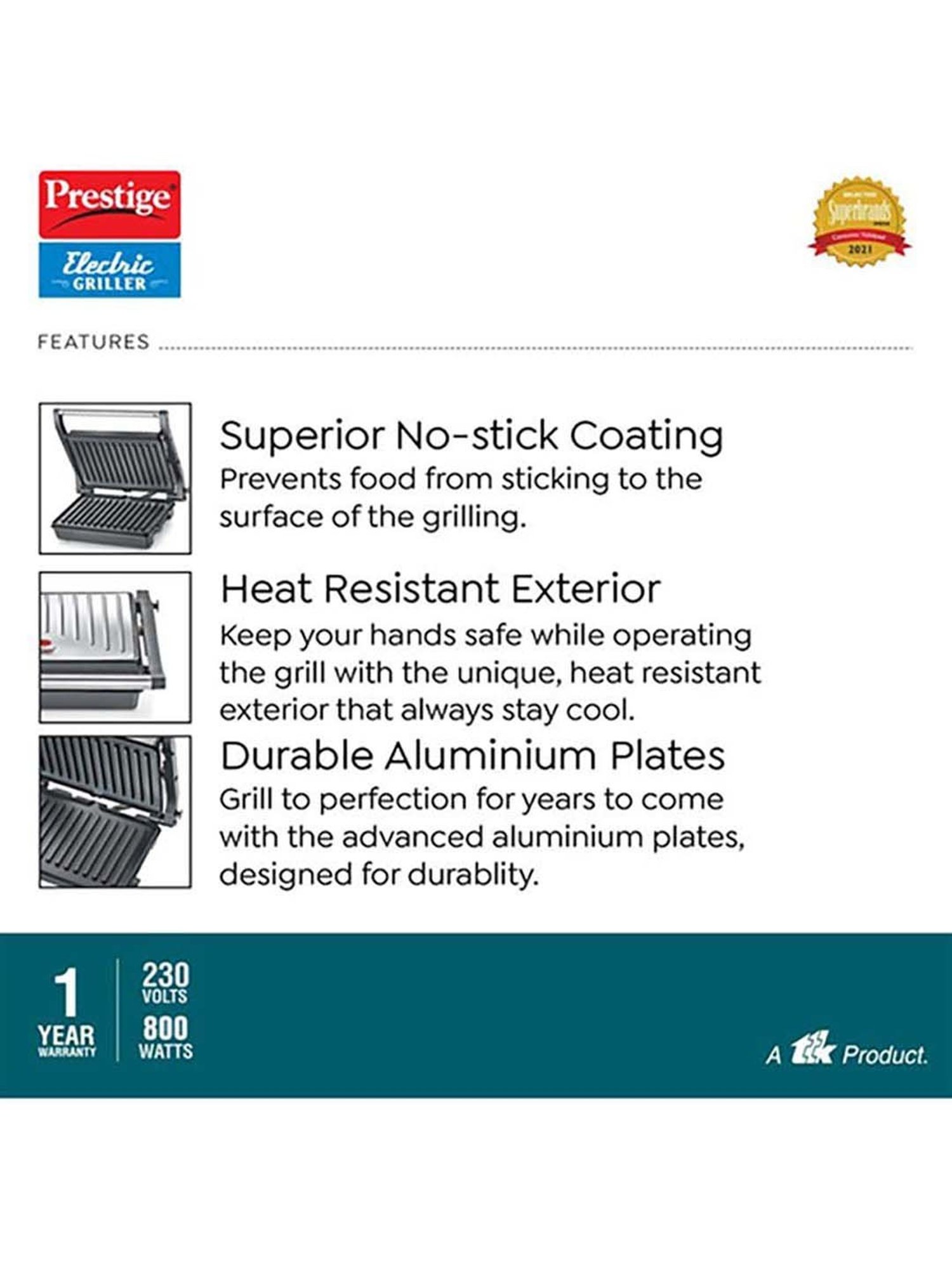 Borosil Sandwich Maker 2000W with Non stick coating (Black)