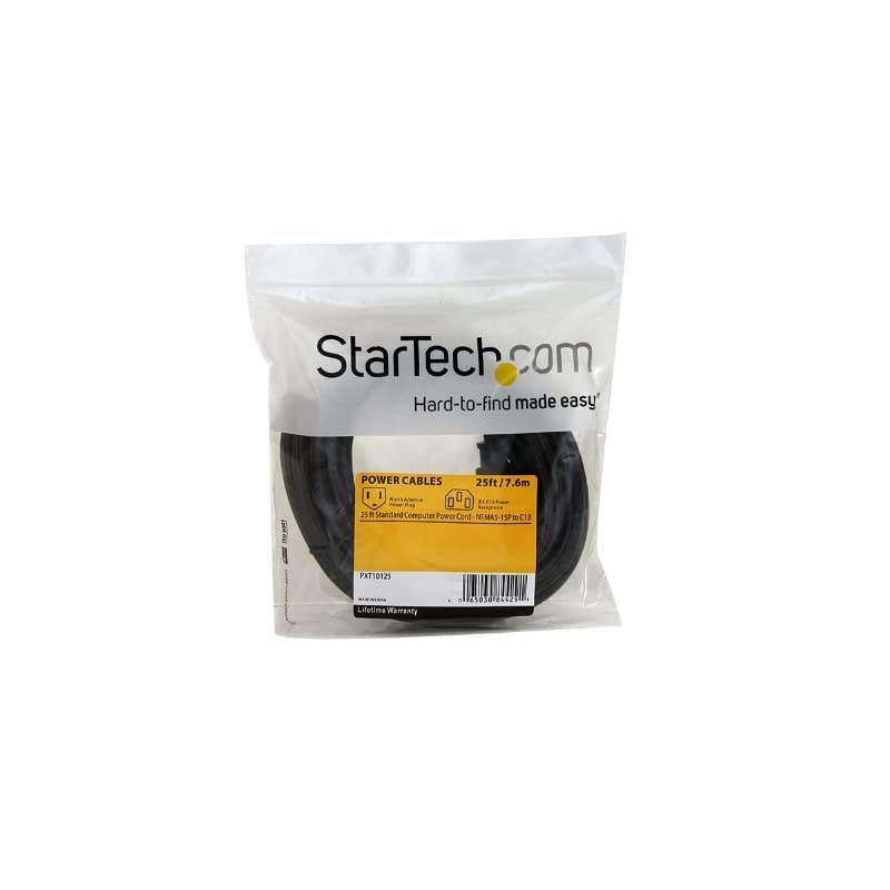 com 25 ft Standard Computer Power Cord (NEMA 5-15 Power to IEC 60320 C13) - 18 AWG Replacement AC Power Cable for PC or Monitor - 125V @ 10A (PXT10125) Black