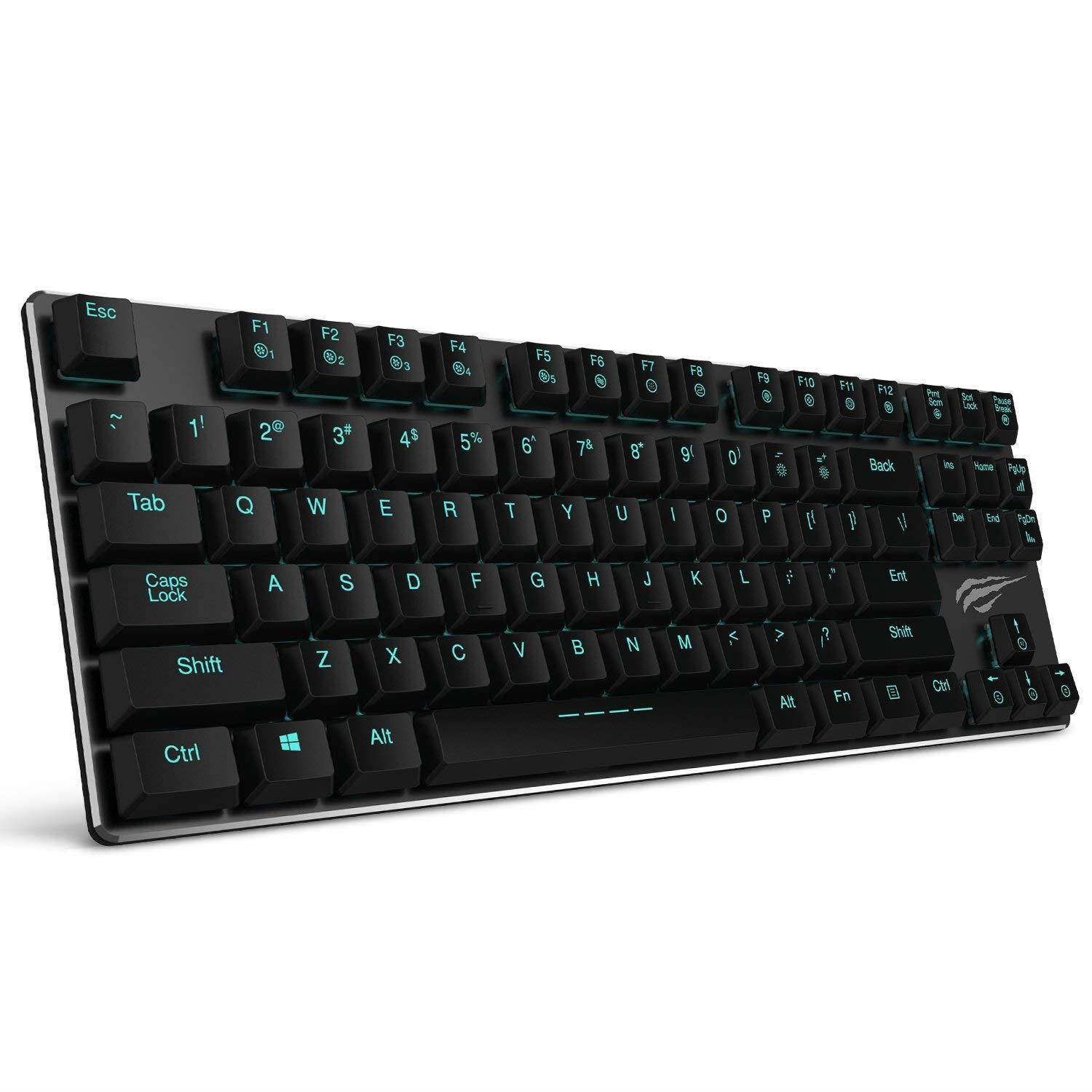 Mechanical Keyboard HAVIT Backlit Wired Gaming Keyboard Extra-Thin & Light, Kailh Latest Low Profile Blue Switches, 87 Keys N-Key Rollover (Black)