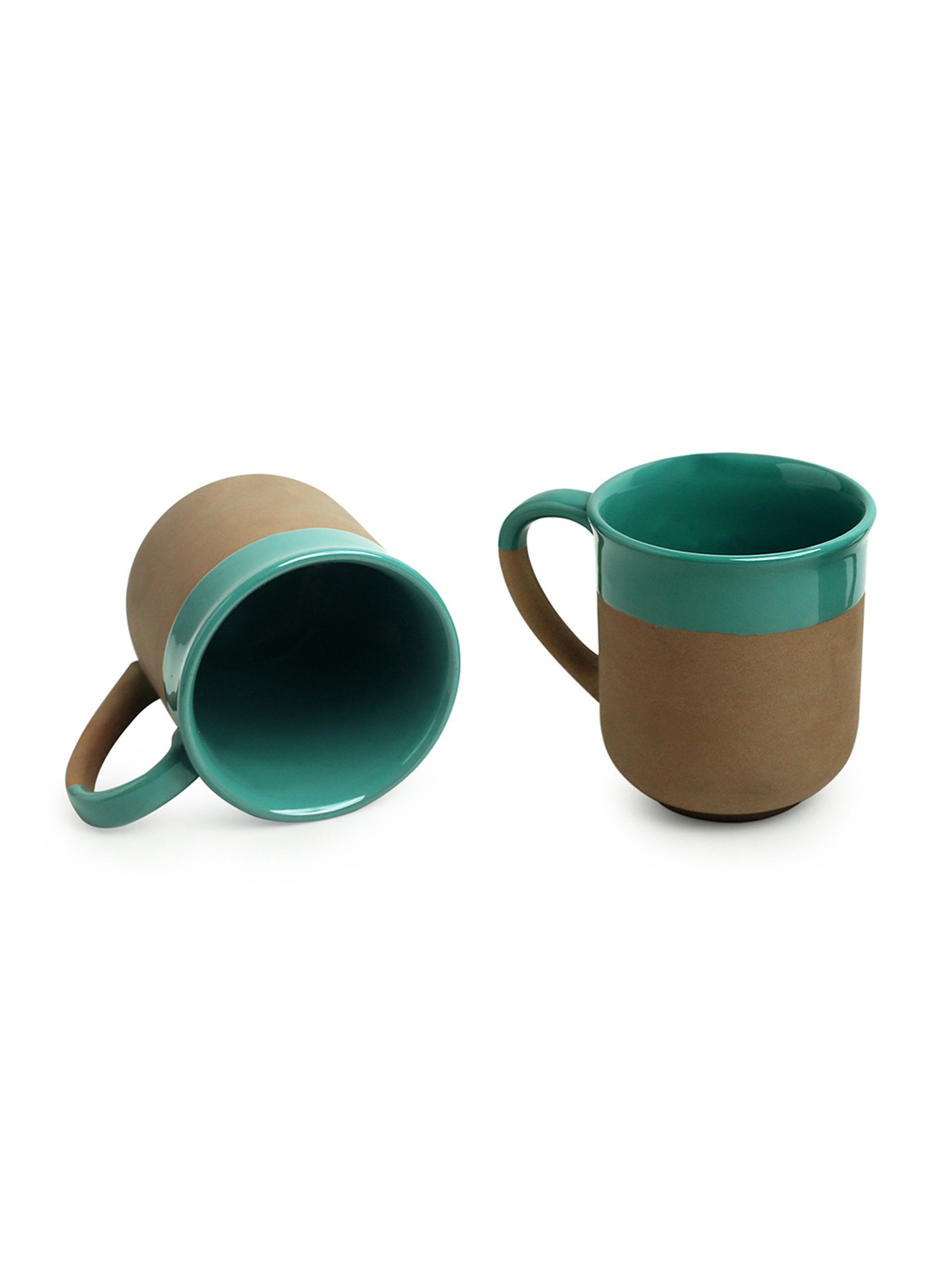 ExclusiveLane Turquoise Blue & Earthen Brown Ceramic Coffee Mugs - Set of 6 (360ml)