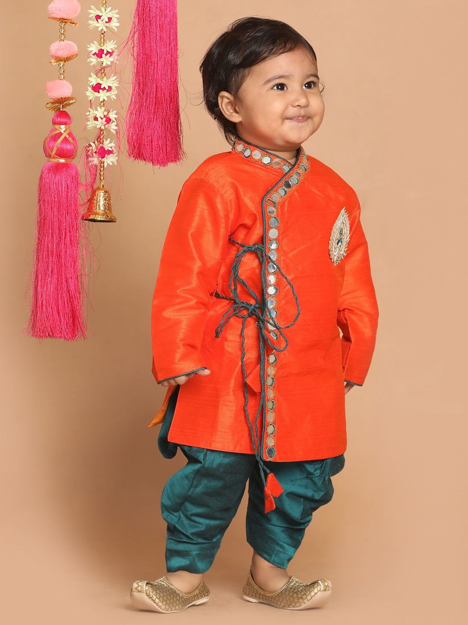 VASTRAMAY SISHU Orange & Teal Blue Embroidered Kurta Set