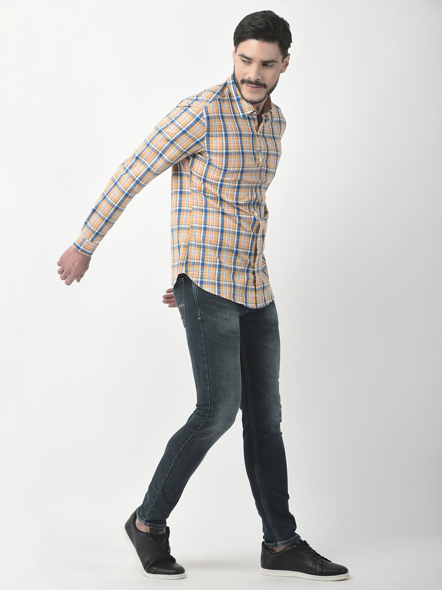 NUMERO UNO Light Orange Slim Fit Check Shirt