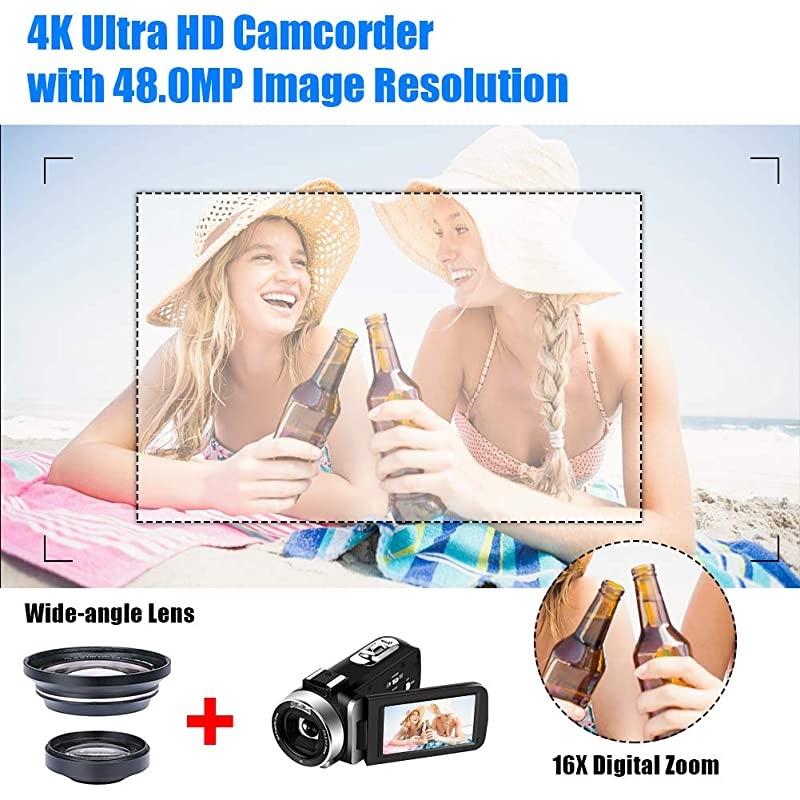 Camera 4K 48MP 18X Digital Camera WiFi Camera for YouTube IR Night Vision Camcorder 360&deg;Wireless Remote Control Vlogging Camera with External Microphone
