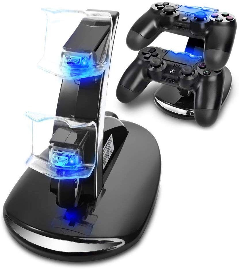 Nurbenn PS4 Controller Charger PlayStation4 Controller Charger Station for Sony PS4/ PS4 Pro/ PS4 Slim Controller with Solid Light Strap