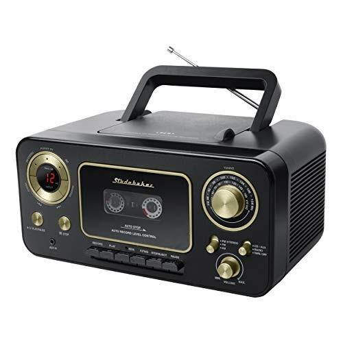 studebaker sb2135bg portable cd player with am/fm radio and cassette player/recorder in black and gold