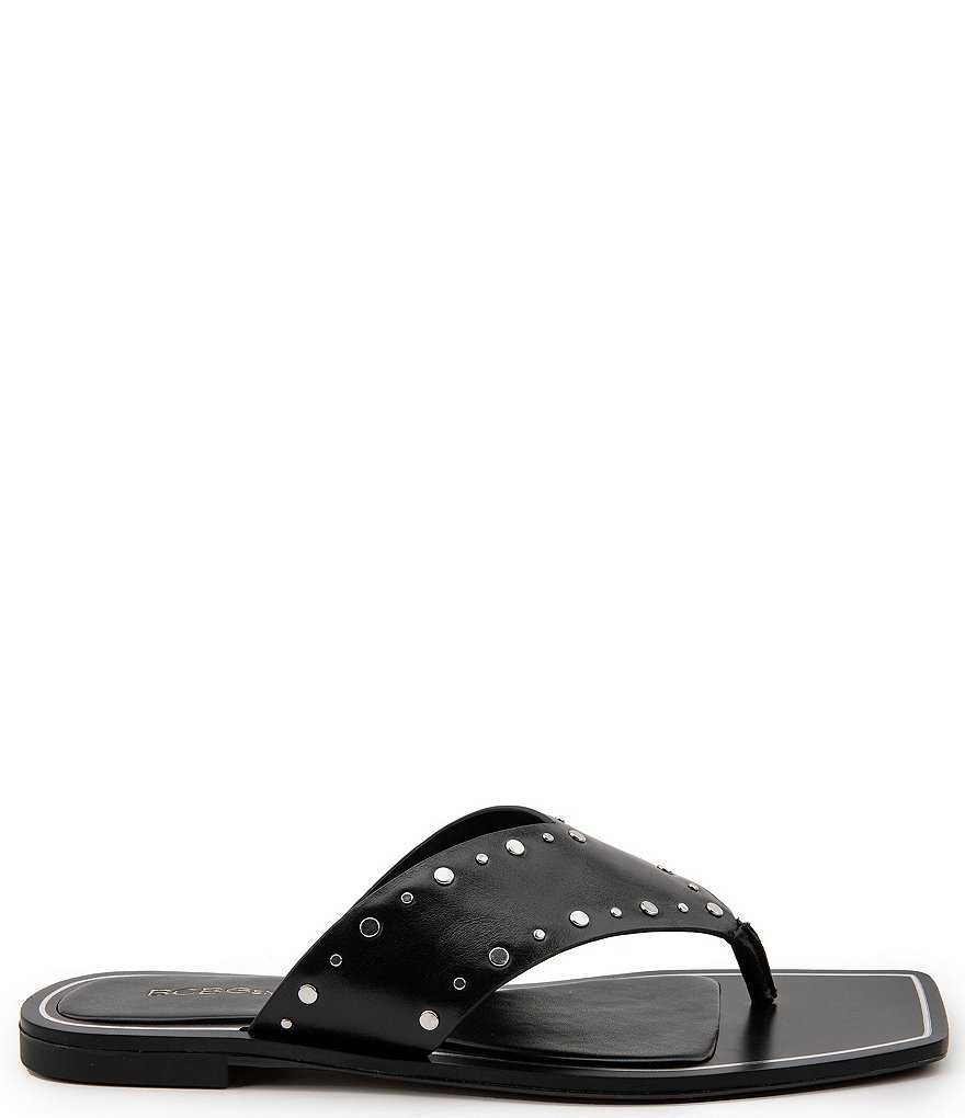 BCBGeneration Ixina Leather Studded Square Toe Thong Sandals
