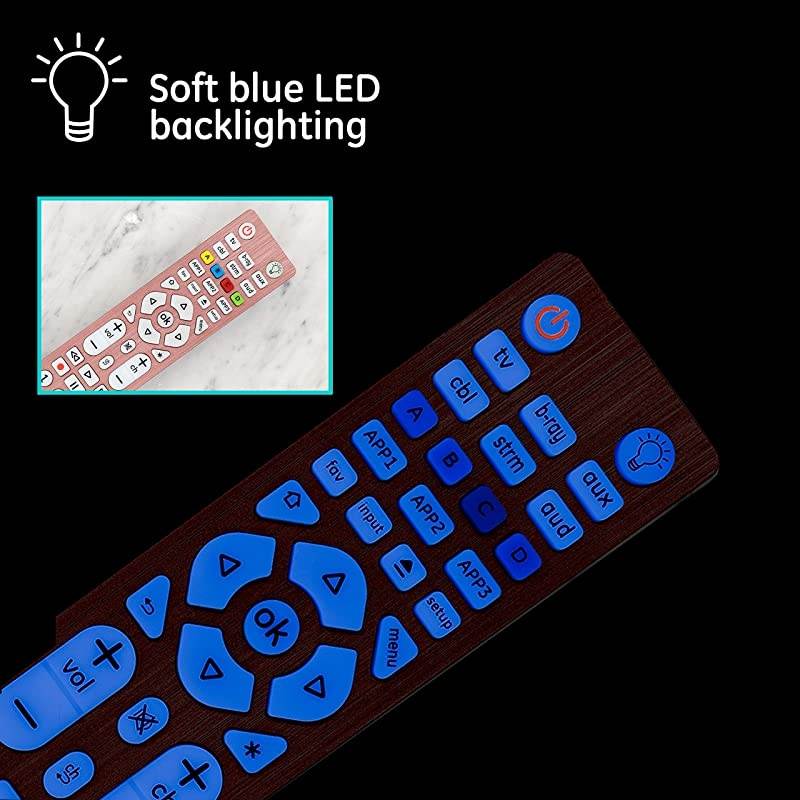 6-Device Backlit Universal Remote Control for Samsung, Vizio, Lg, Sony, Sharp, Roku, Apple TV, Smart TVs, Streaming Players, Blu-Ray, DVD, Master Volume Control, Rose, 47505