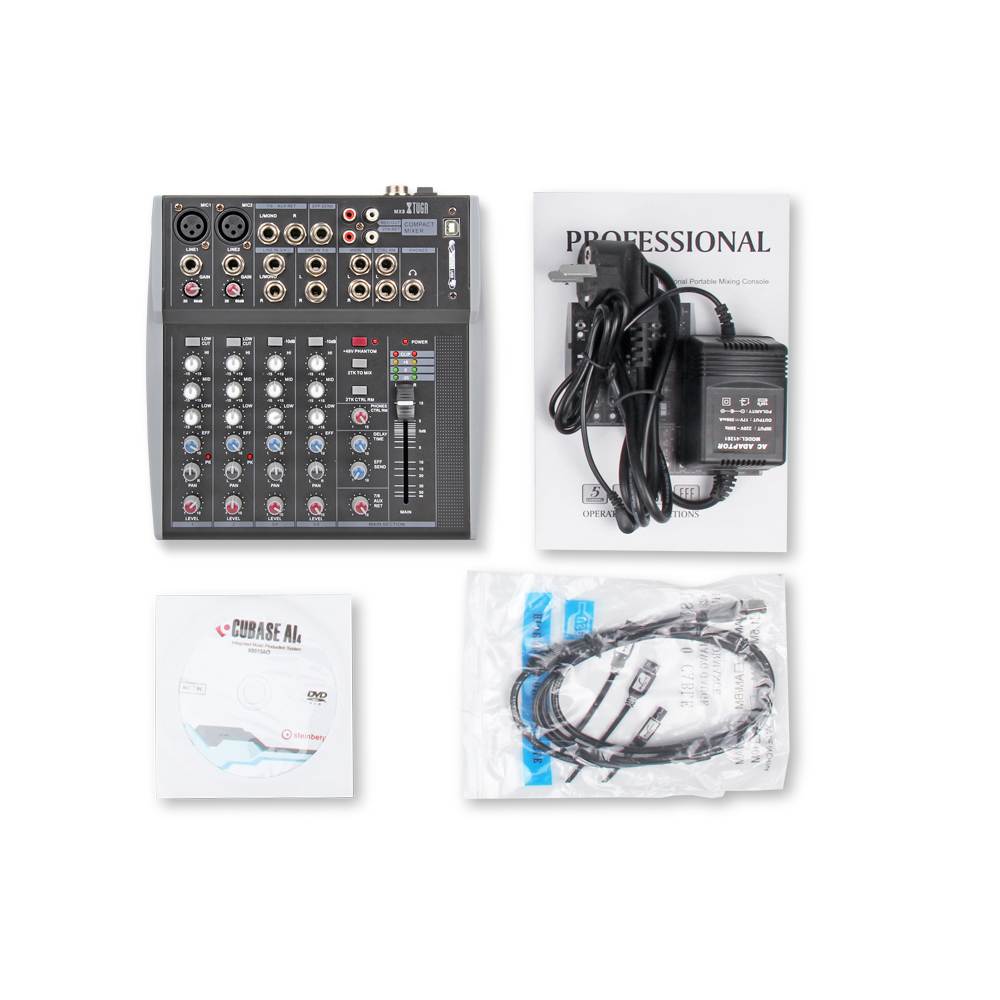 Xtuga MX8 8Channels 3-Band EQ Audio Music Mixer Mixing Console with USB XLR LINE Input 48V Phantom Power for Recording DJ Stage Karaoke