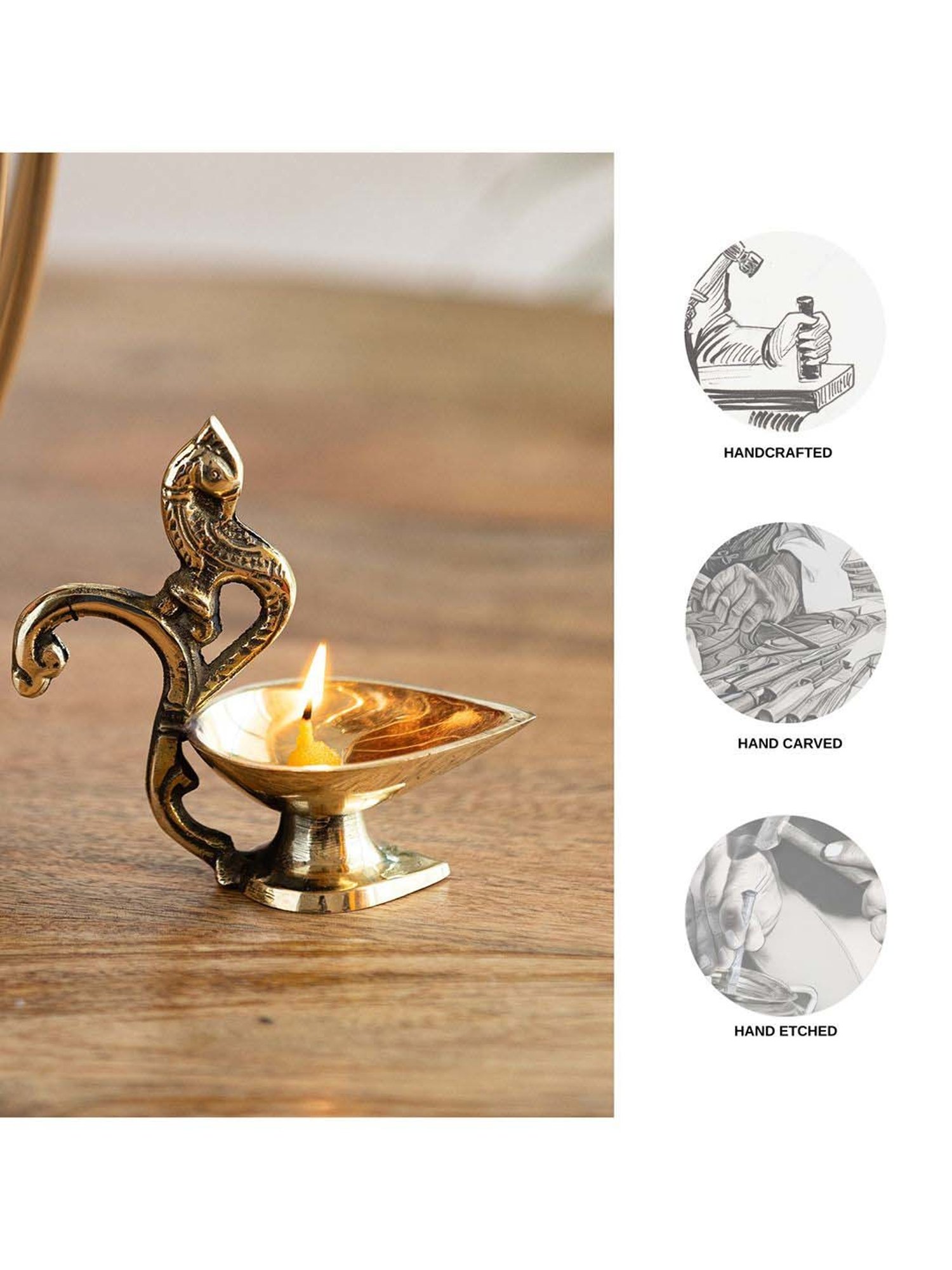 ExclusiveLane Golden Brass Handcarved Peacock 1 Wick Diya