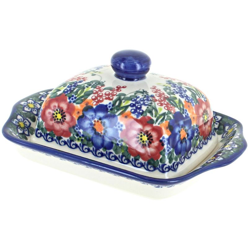 Blue Rose Polish Pottery Berry Bouquet Butter Dish