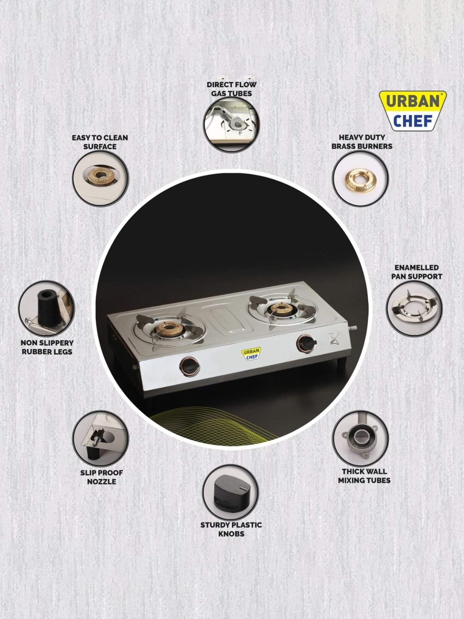 Urban Chef Gas Stove with 2 Burners ( Silver )