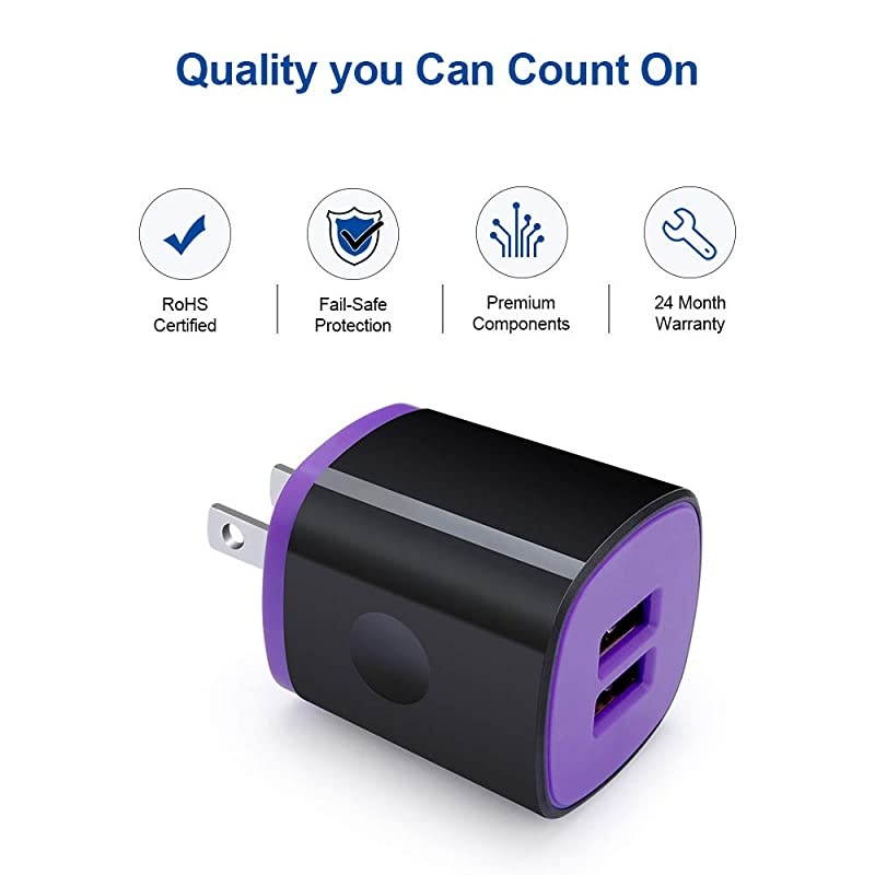 Plug Charging Block Dual USB Wall with 2 Pack Micro USB Cable Android Cord Compatible for Samsung Galaxy J7V J8 J7 CrownPrimeStarSky ProRefine S7 S6 PlusEdgeActive