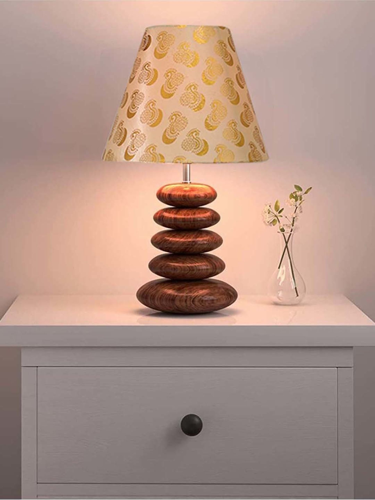 Homesake Golden & Brown Wood Bedside Desk Nightstand Table Lamp