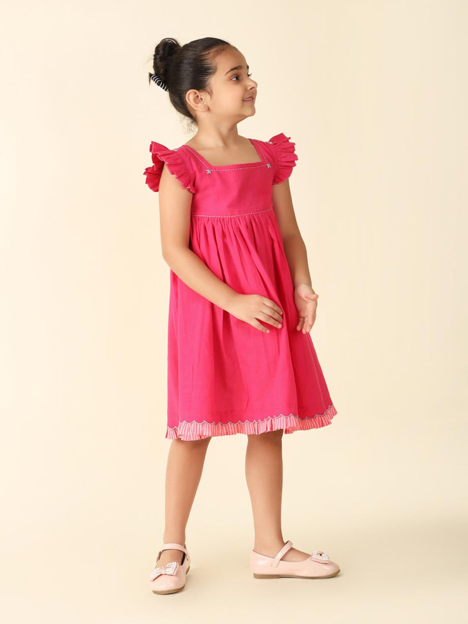 Fabindia Kids Fuchsia Solid Dress