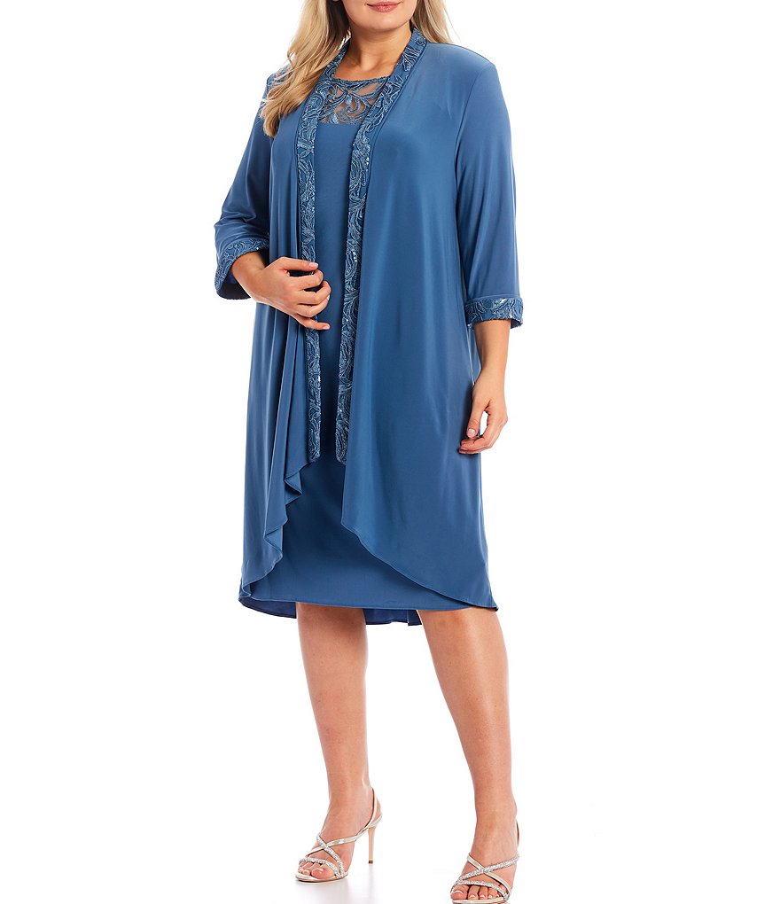 Le Bos Plus Size Embroidered 2-Piece Jacket Dress