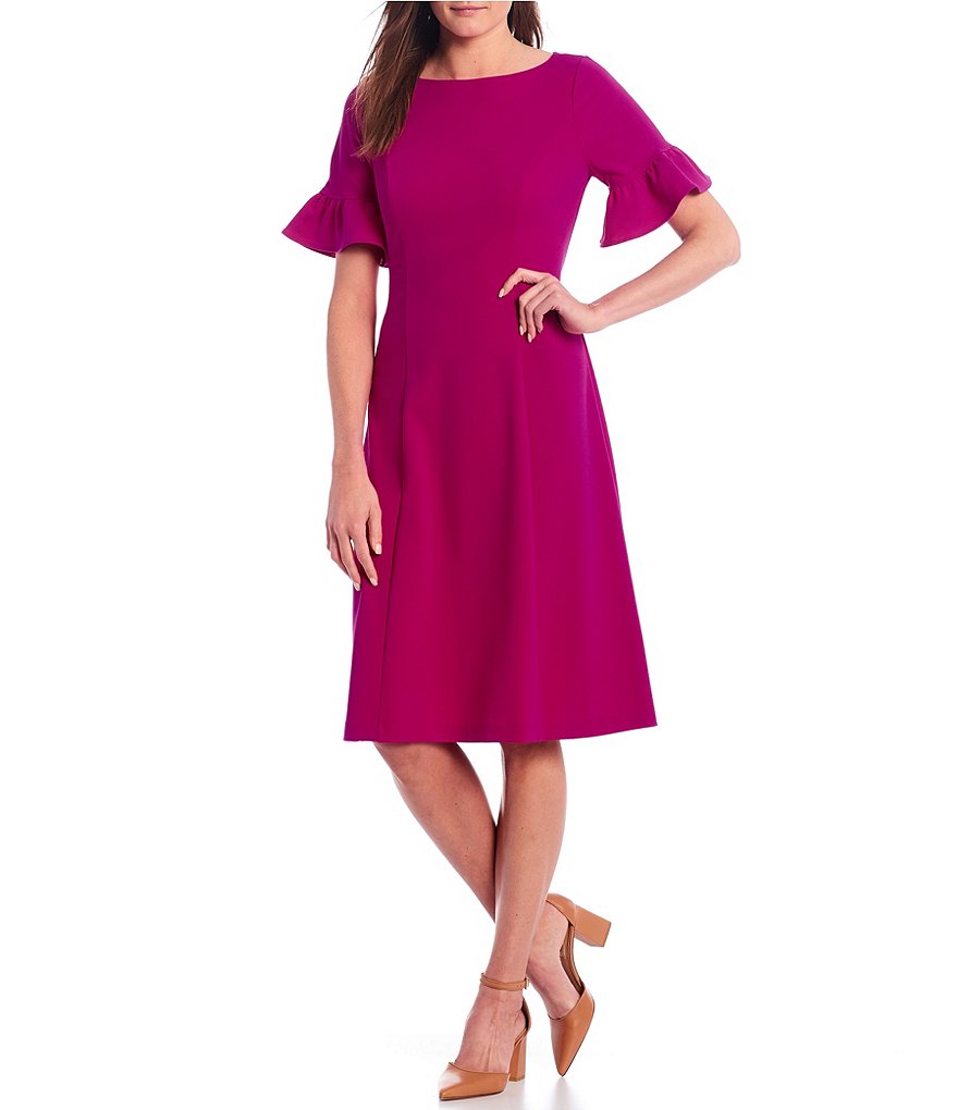 Jessica Howard Ruffle Sleeve Scuba Crepe A-Line Midi Dress