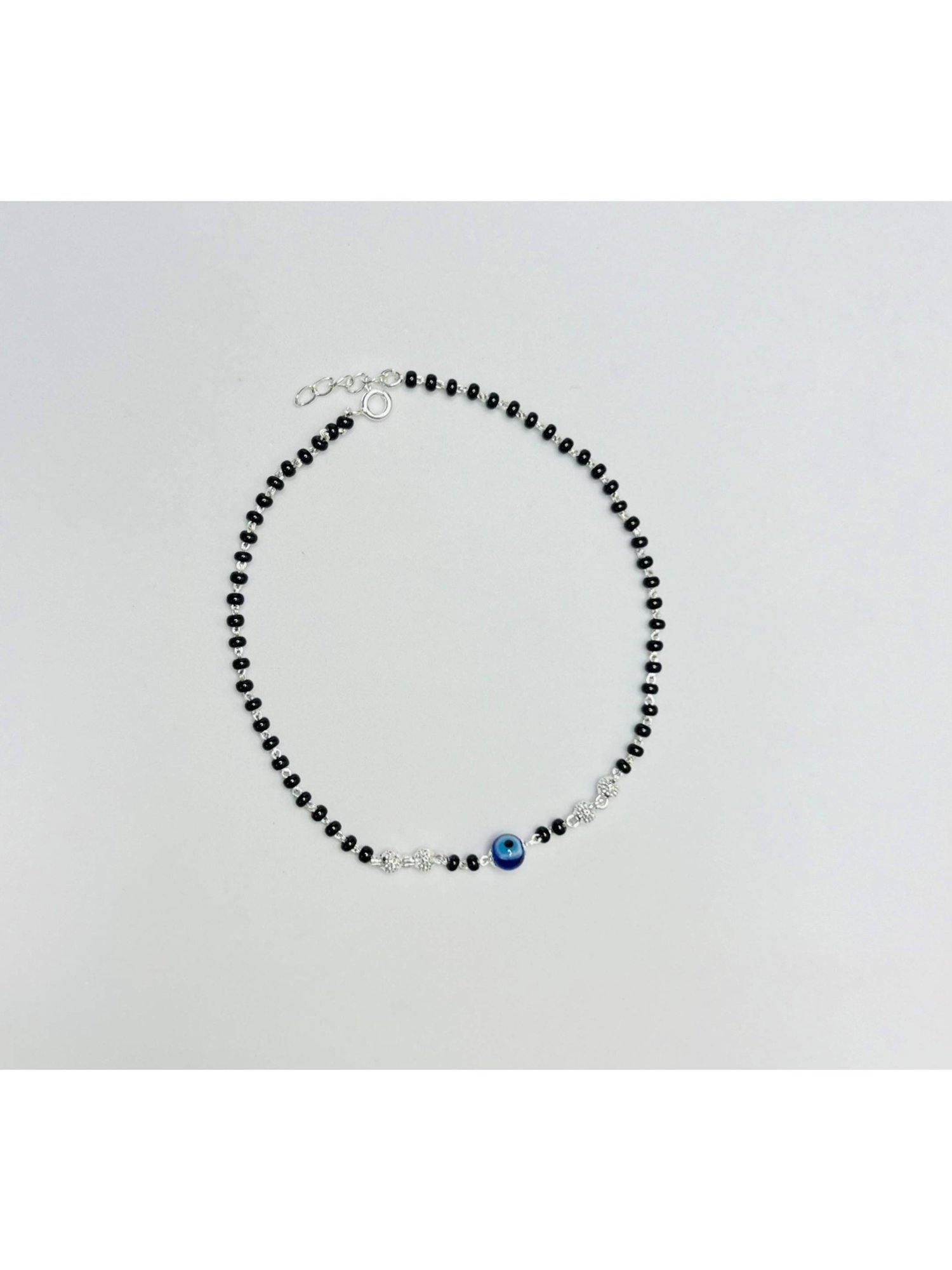 Arte Jewels 925 Sterling Silver Black Beads Evil Eye Anklet for Women & Girls (Single Anklet)