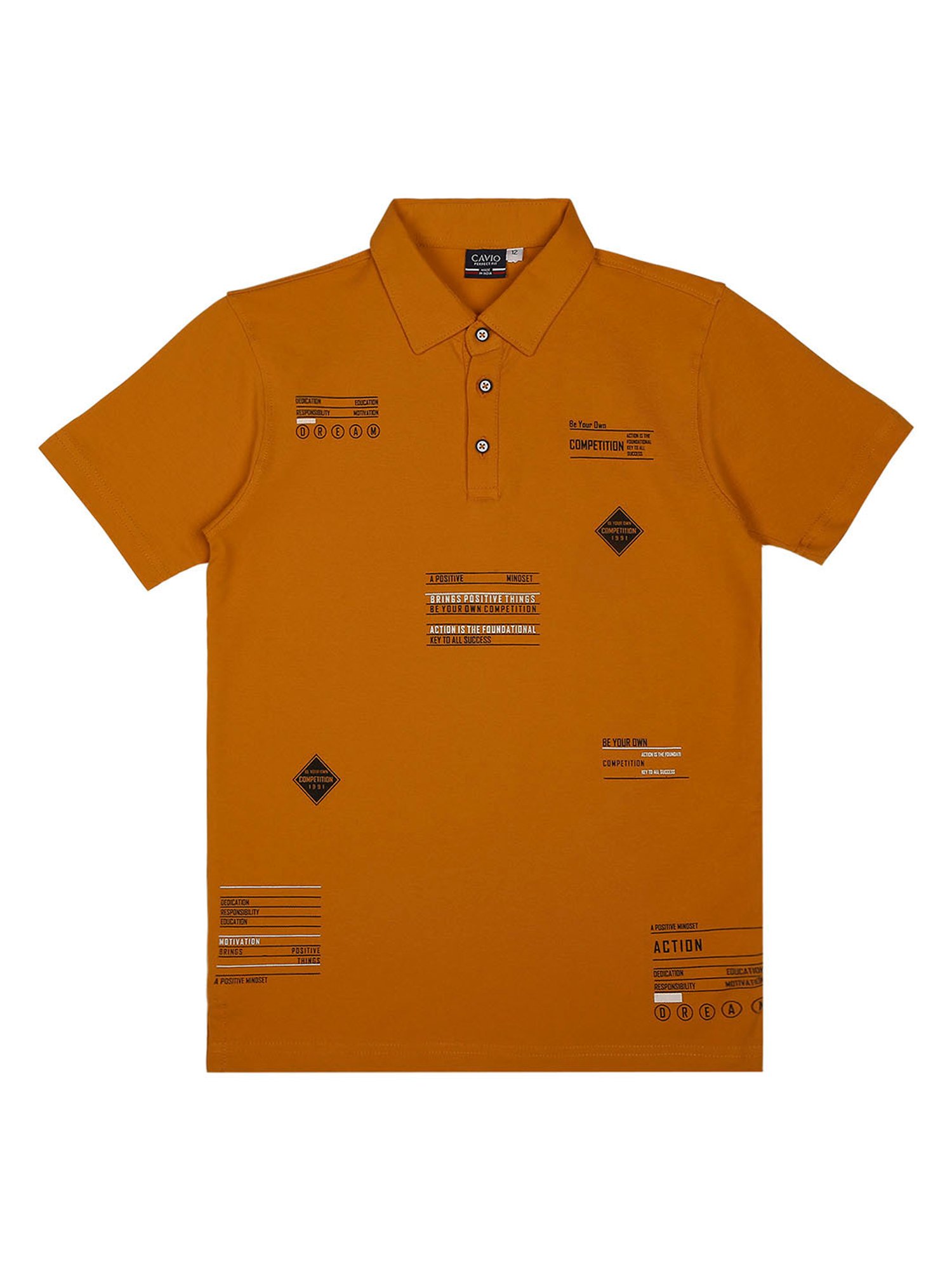 Cavio Kids Mustard Printed Polo T-Shirt
