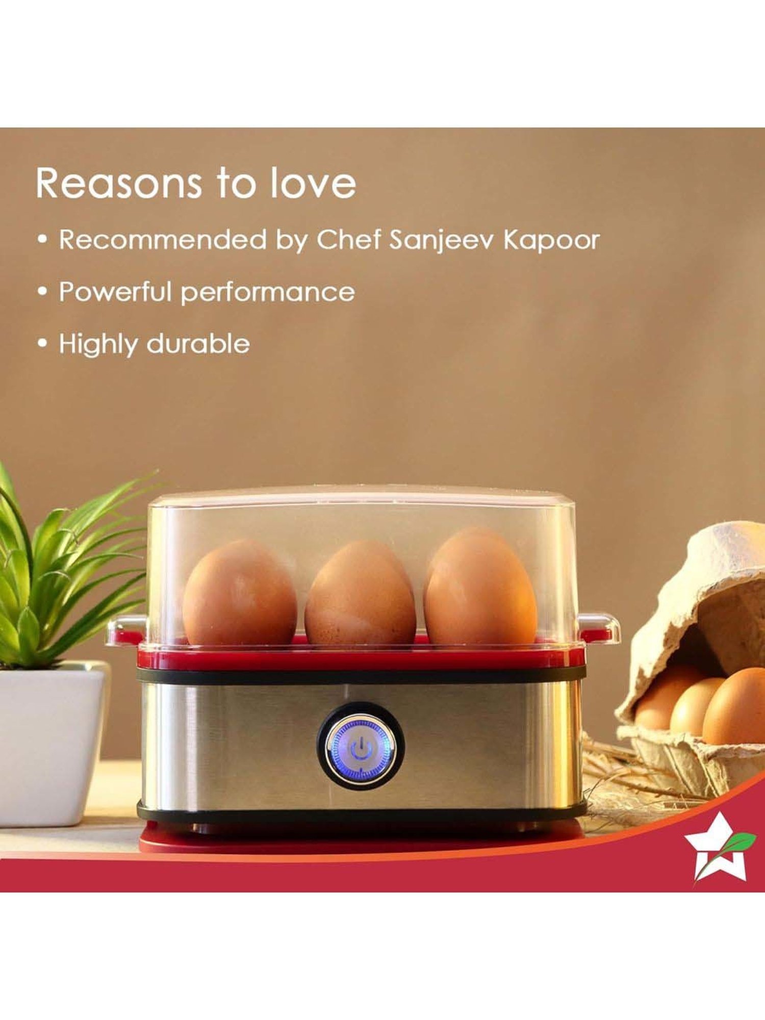 Wonderchef Crimson Edge Instant Electric Egg Boiler with 6 Egg Poachers (Silver & Red)